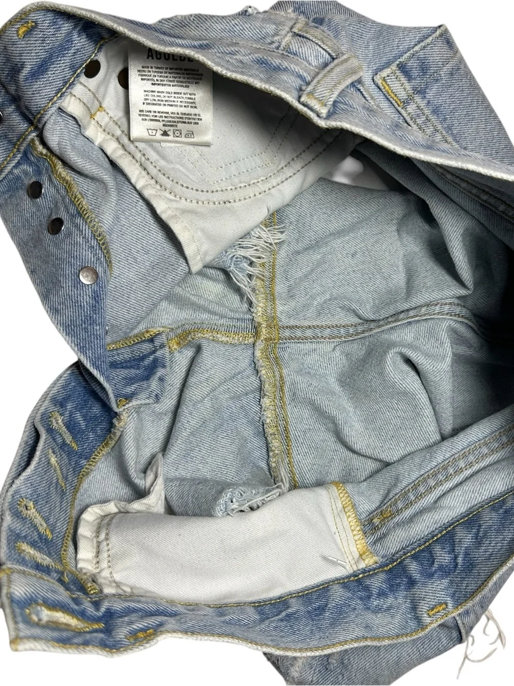New AGOLDE Parker Long Distressed Denim Shorts Light Wash 100% Cotton